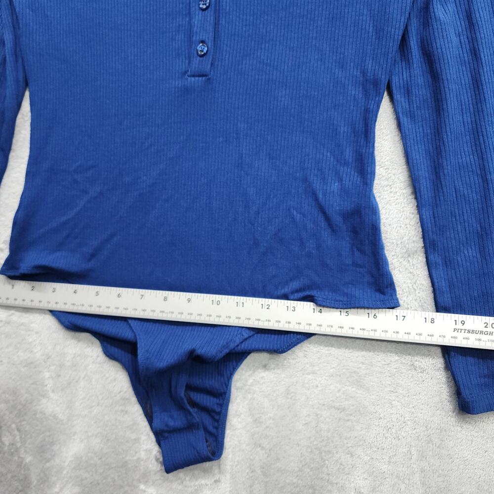NEW Violets & Roses Top Womens S Blue Ribbed Knit Long Sleeve Collared Bodysuit - Picture 10 of 12